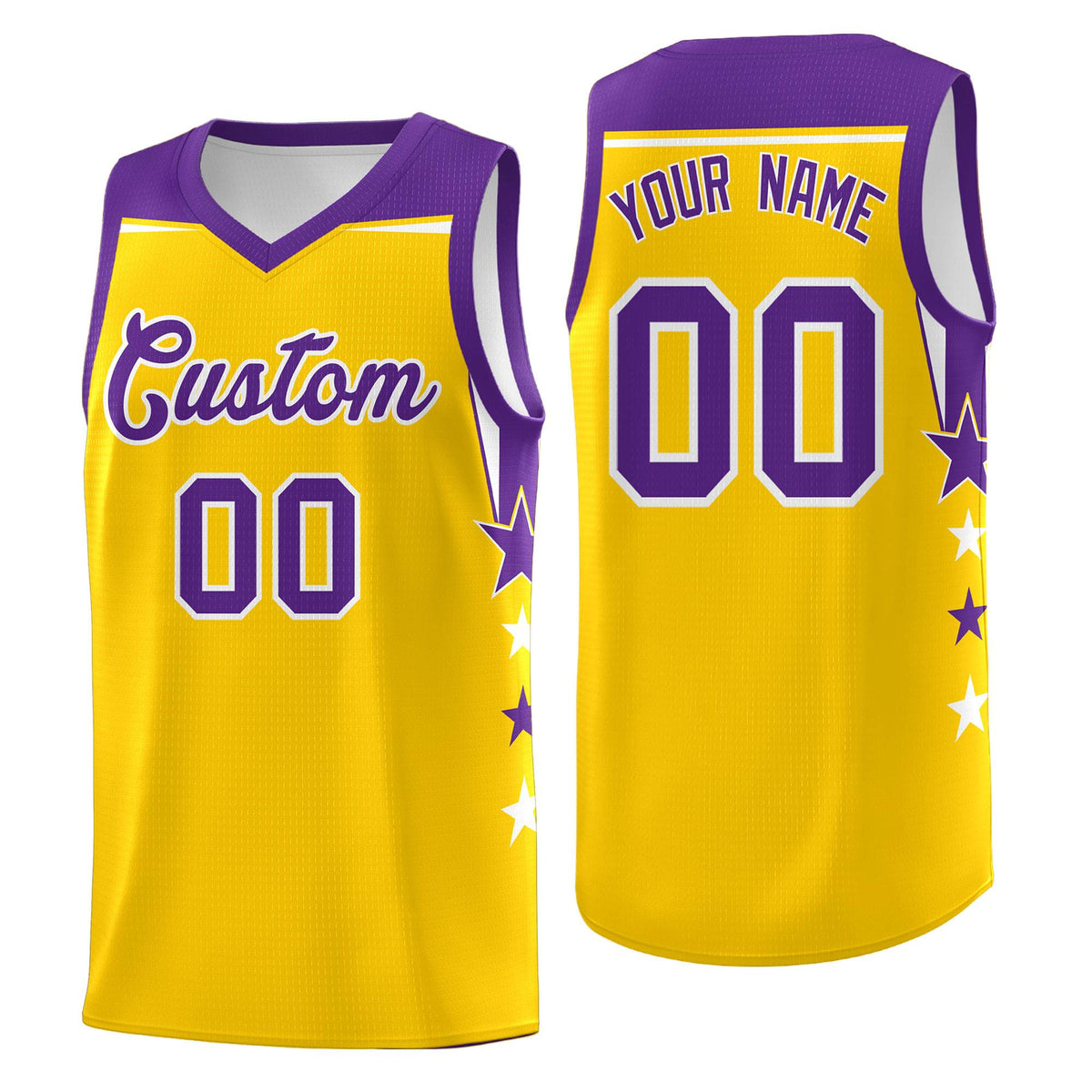 Custom Youth Basketball Uniform Gold Purple Two Tone Side Star Personalized Team Jersey