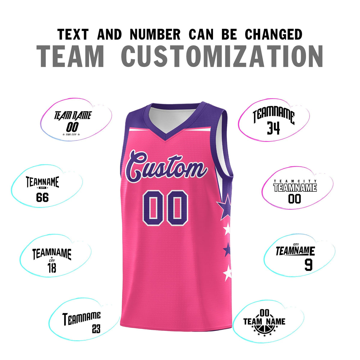 Custom Youth Basketball Uniform Pink Purple Two Tone Side Star Add Name Number & Logo