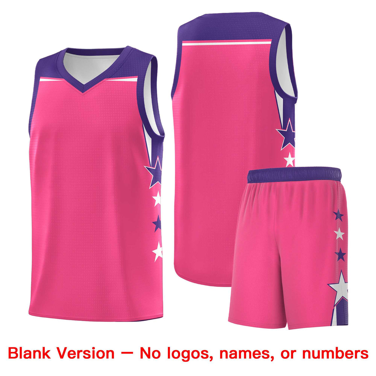 Custom Youth Basketball Uniform Pink Purple Two Tone Side Star Add Name Number & Logo