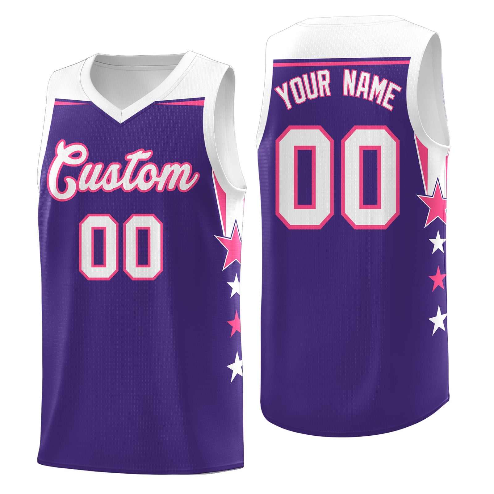 Custom Youth Basketball Uniform Purple White Two Tone Side Star Personalized Team Jersey