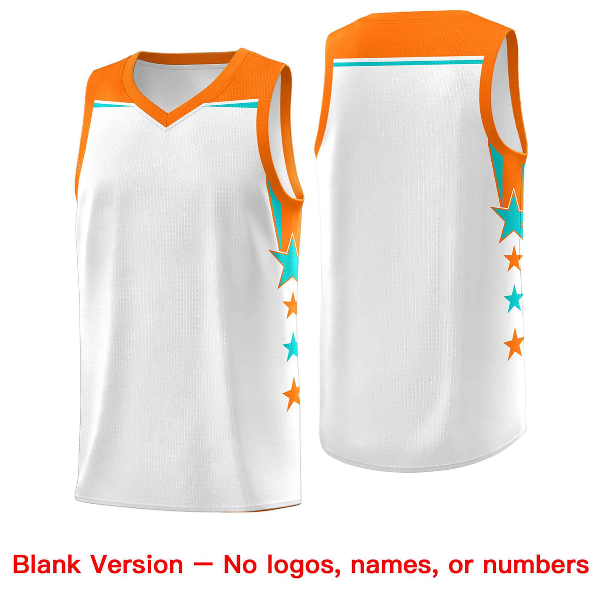 Custom Youth Basketball Uniform White Orange Two Tone Side Star Color Block Team Jersey