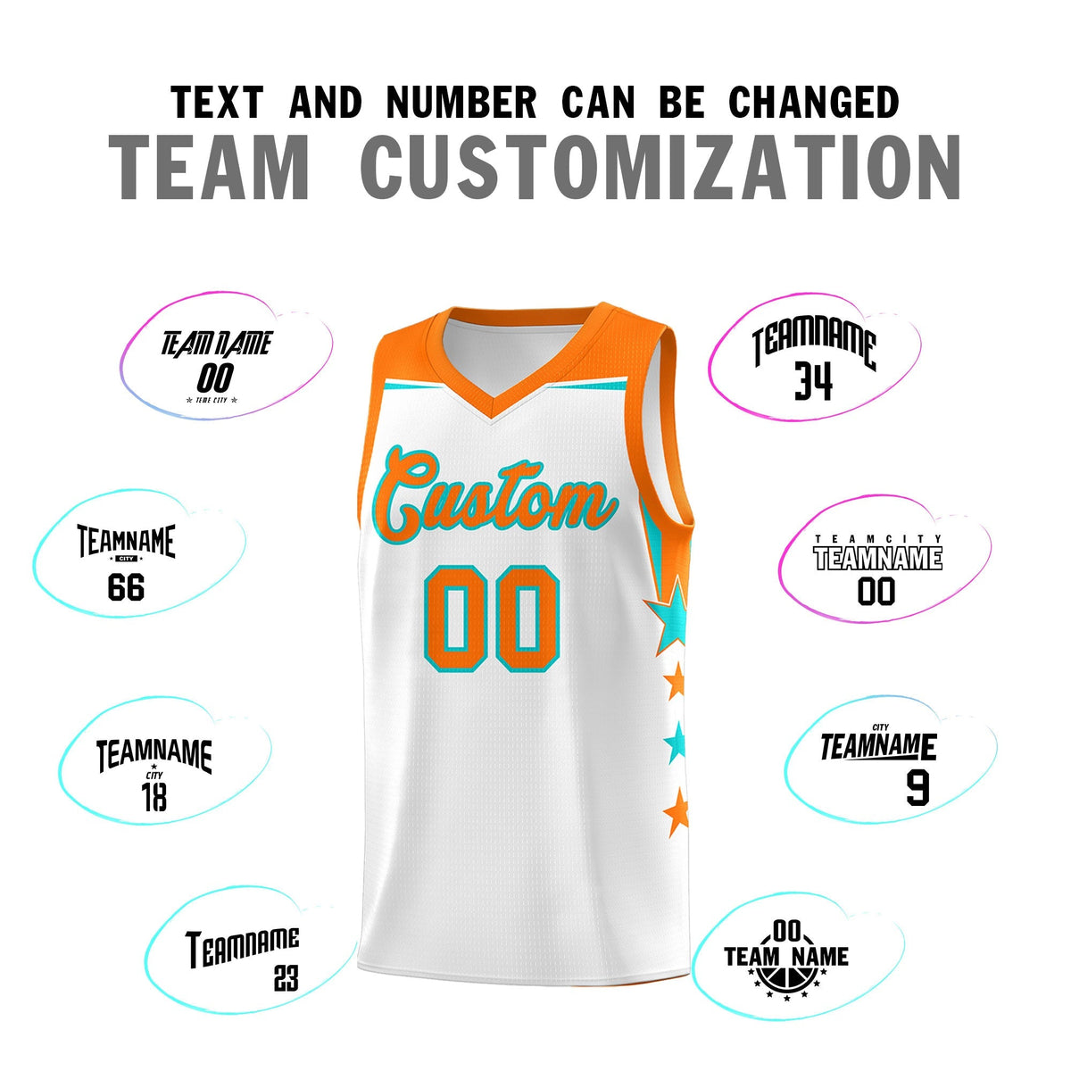 Custom Youth Basketball Uniform White Orange Two Tone Side Star Color Block Team Jersey