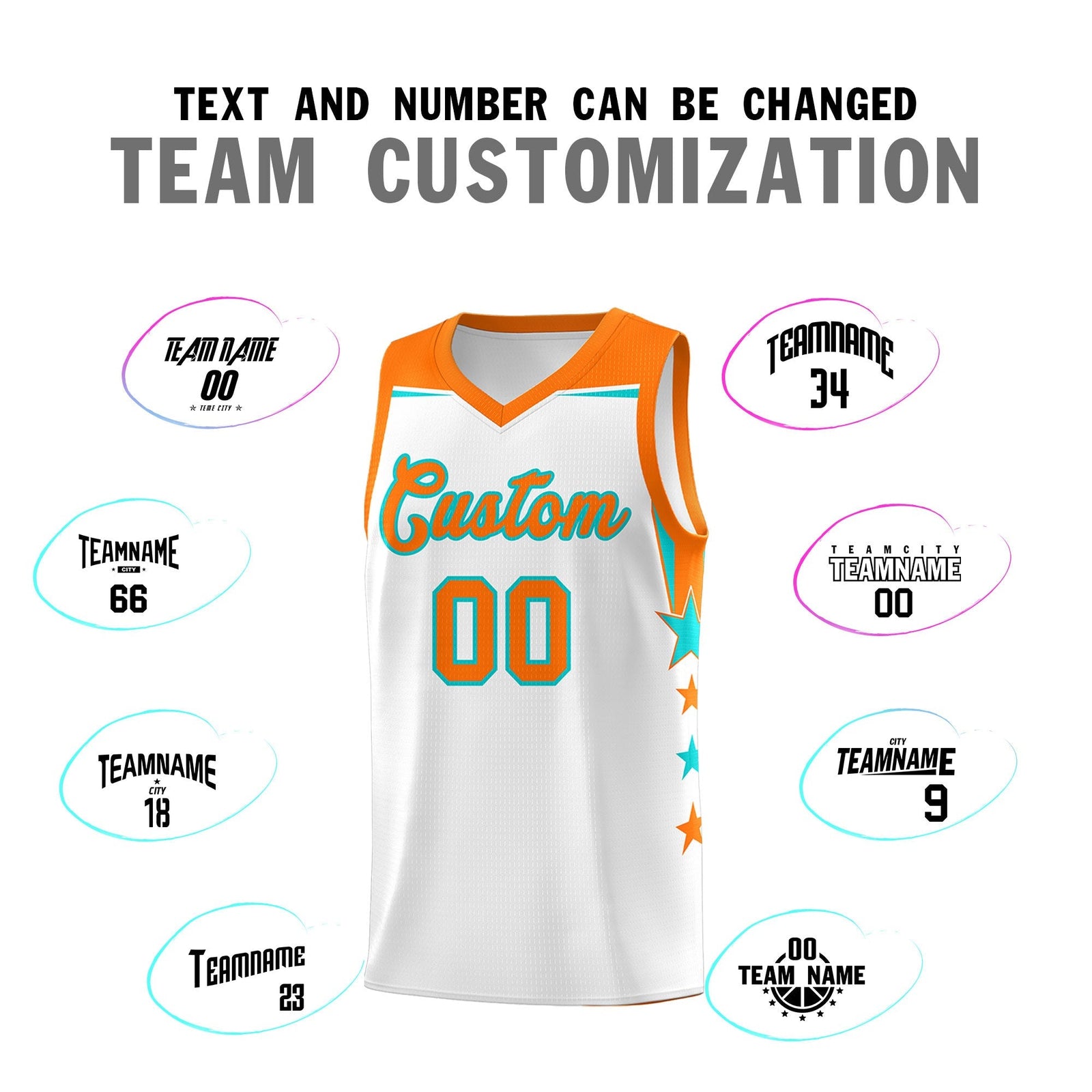 Custom Youth Basketball Uniform White Orange Two Tone Side Star Color Block Team Jersey