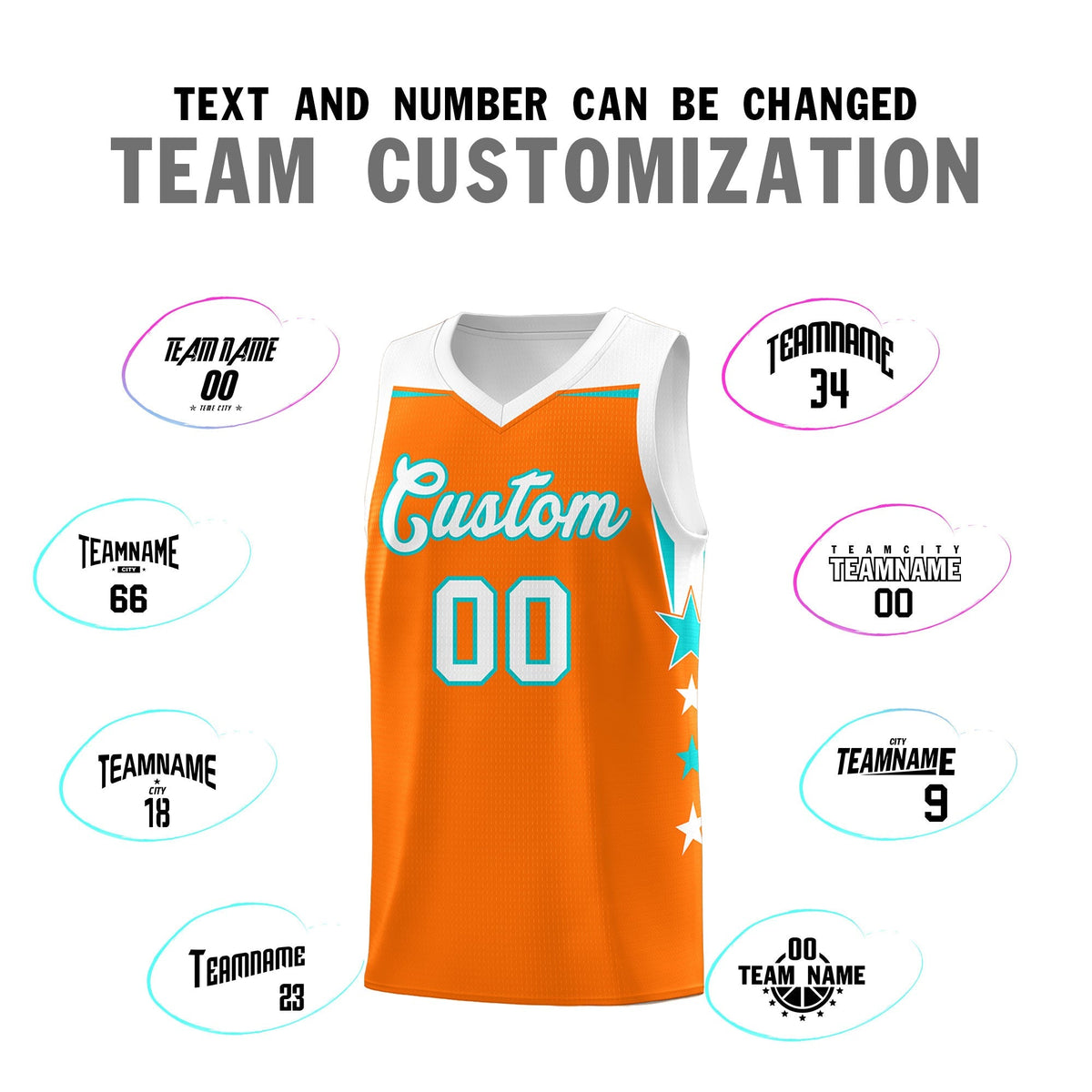 Custom Youth Basketball Uniform Orange White Two Tone Side Star Add Name Number & Logo