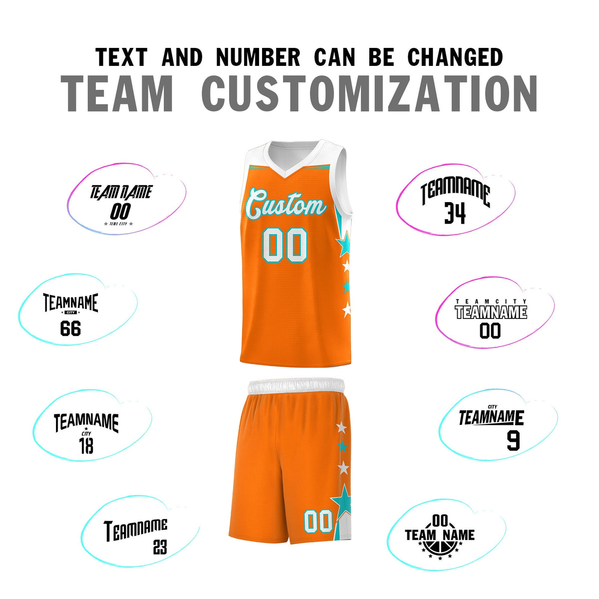 Custom Youth Basketball Uniform Orange White Two Tone Side Star Add Name Number & Logo