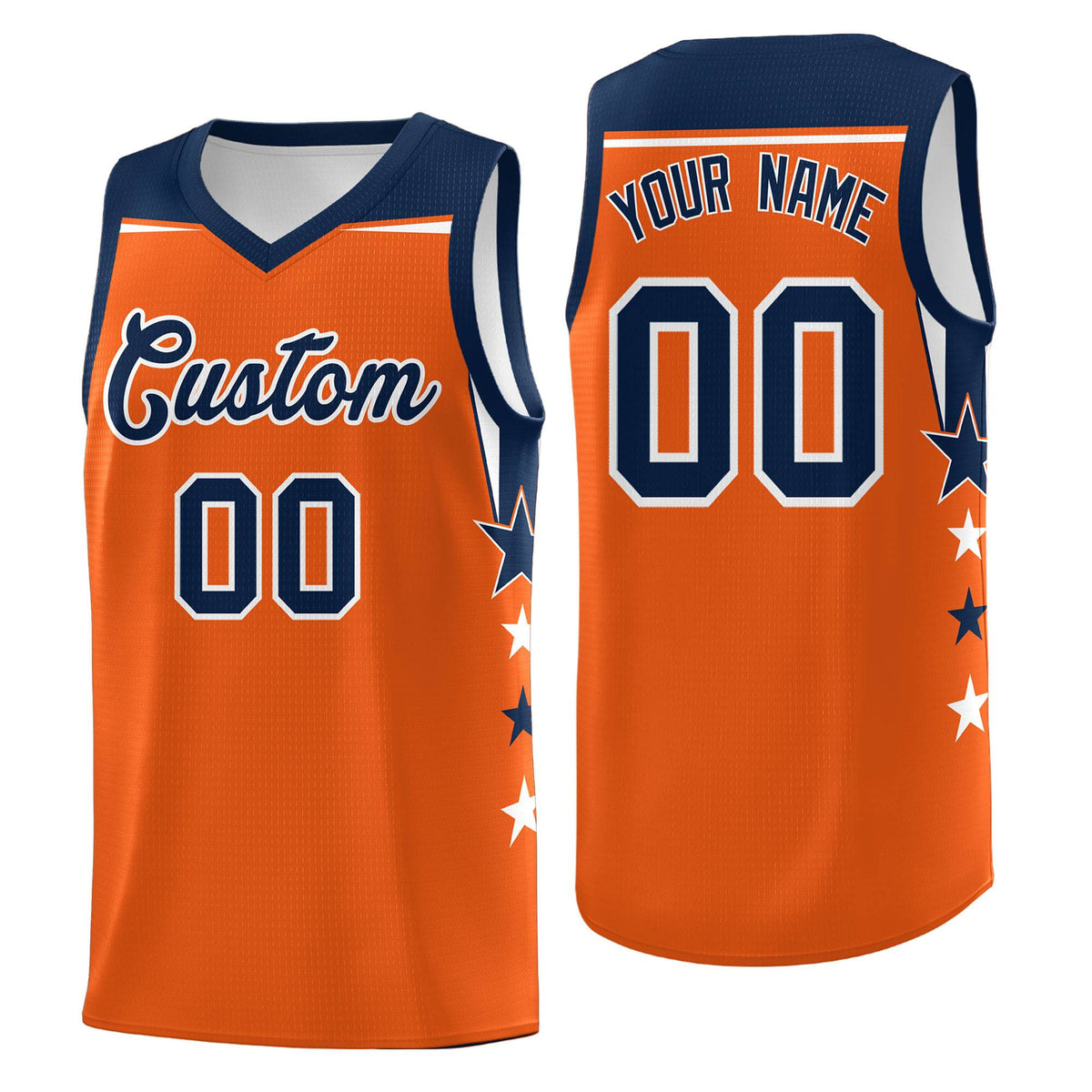 Custom Youth Basketball Uniform Orange Navy Two Tone Side Star Personalized Team Jersey