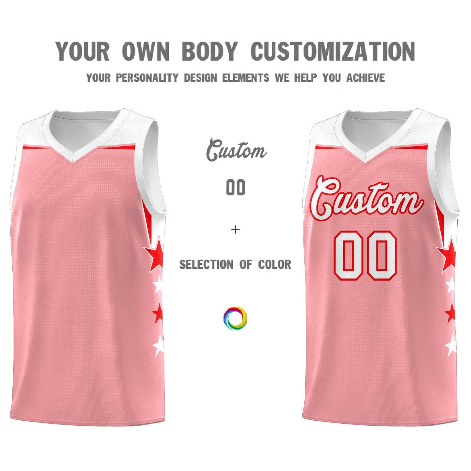 Custom Youth Basketball Uniform Light Pink White Two Tone Side Star Add Name Number & Logo