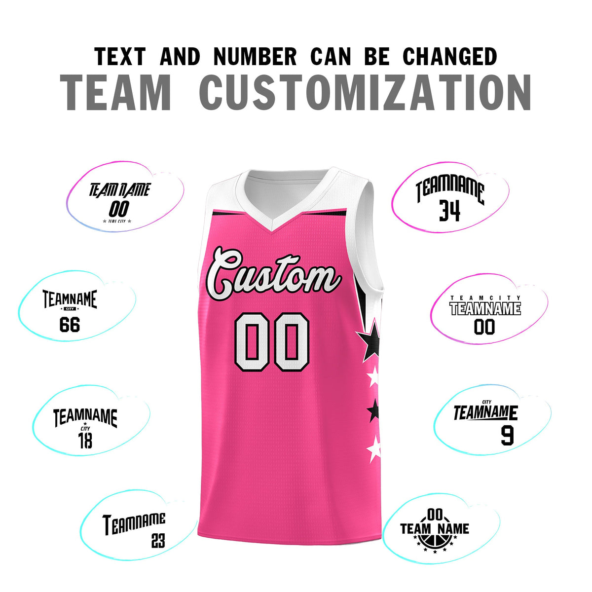 Custom Youth Basketball Uniform Pink White Two Tone Side Star Add Name Number & Logo