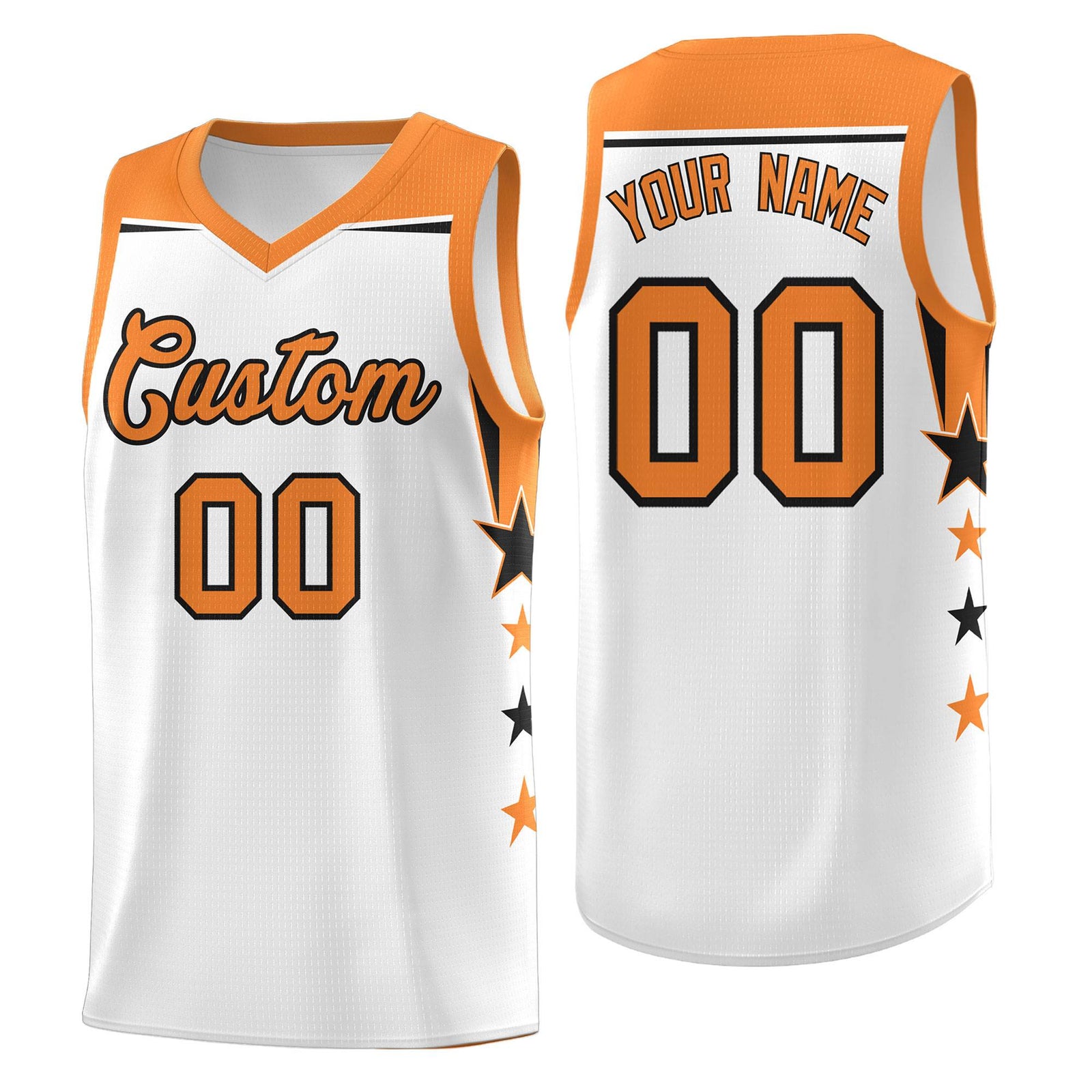 Custom Youth Basketball Uniform White Gold Orange Two Tone Side Star Color Block Team Jersey