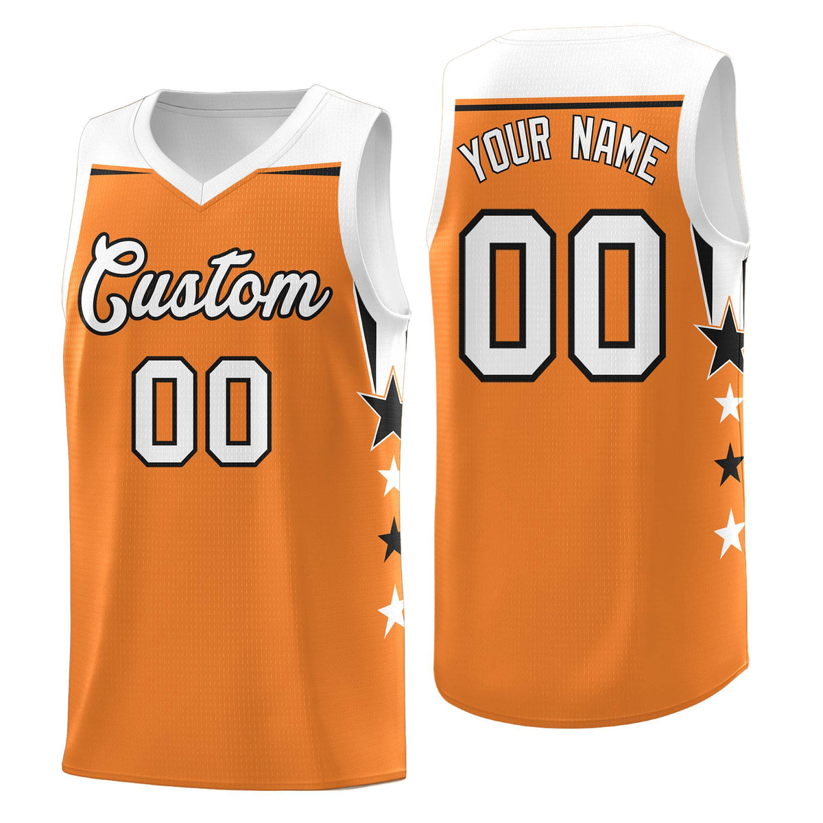 Custom Youth Basketball Uniform Gold Orange White Two Tone Side Star Add Name Number & Logo