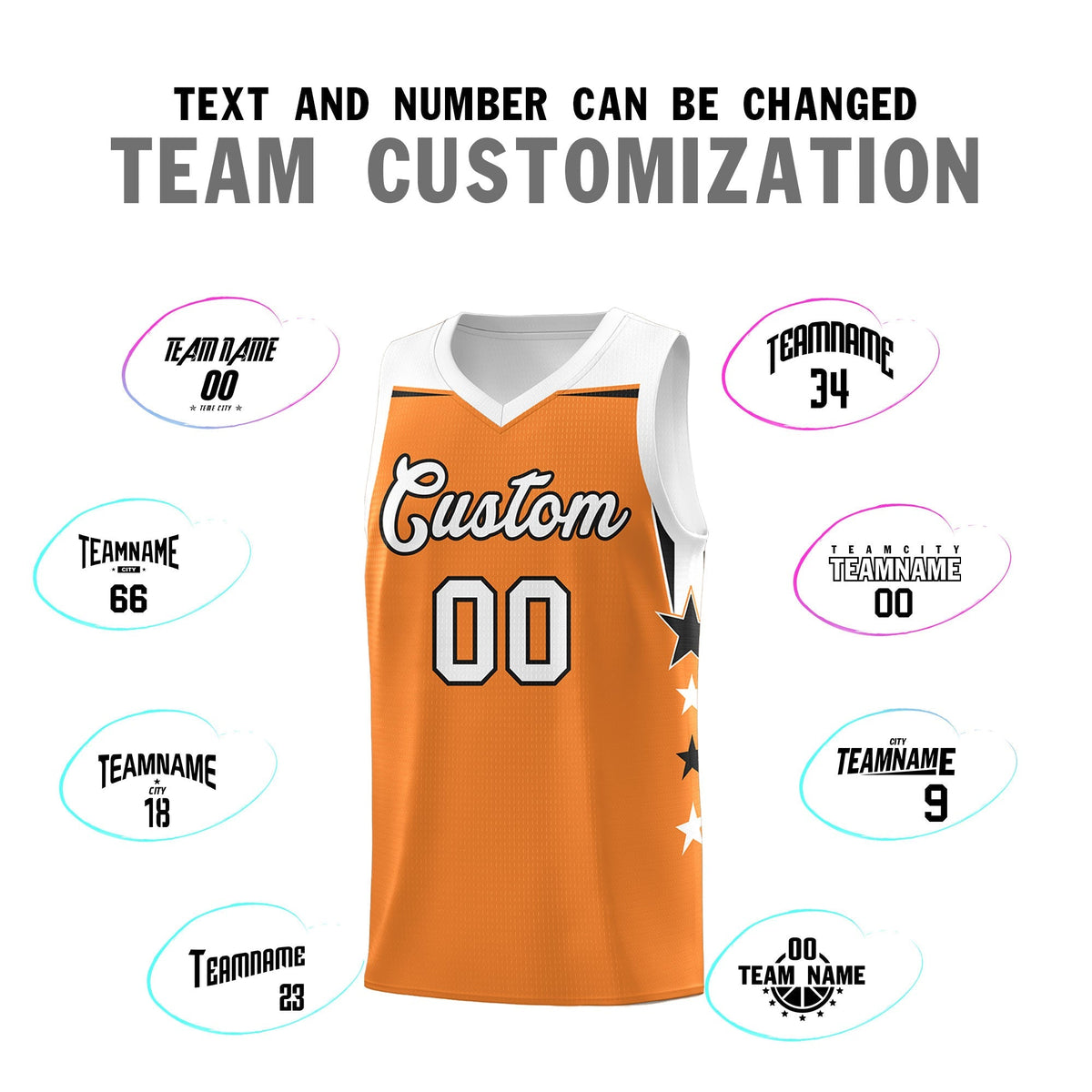 Custom Youth Basketball Uniform Gold Orange White Two Tone Side Star Add Name Number & Logo