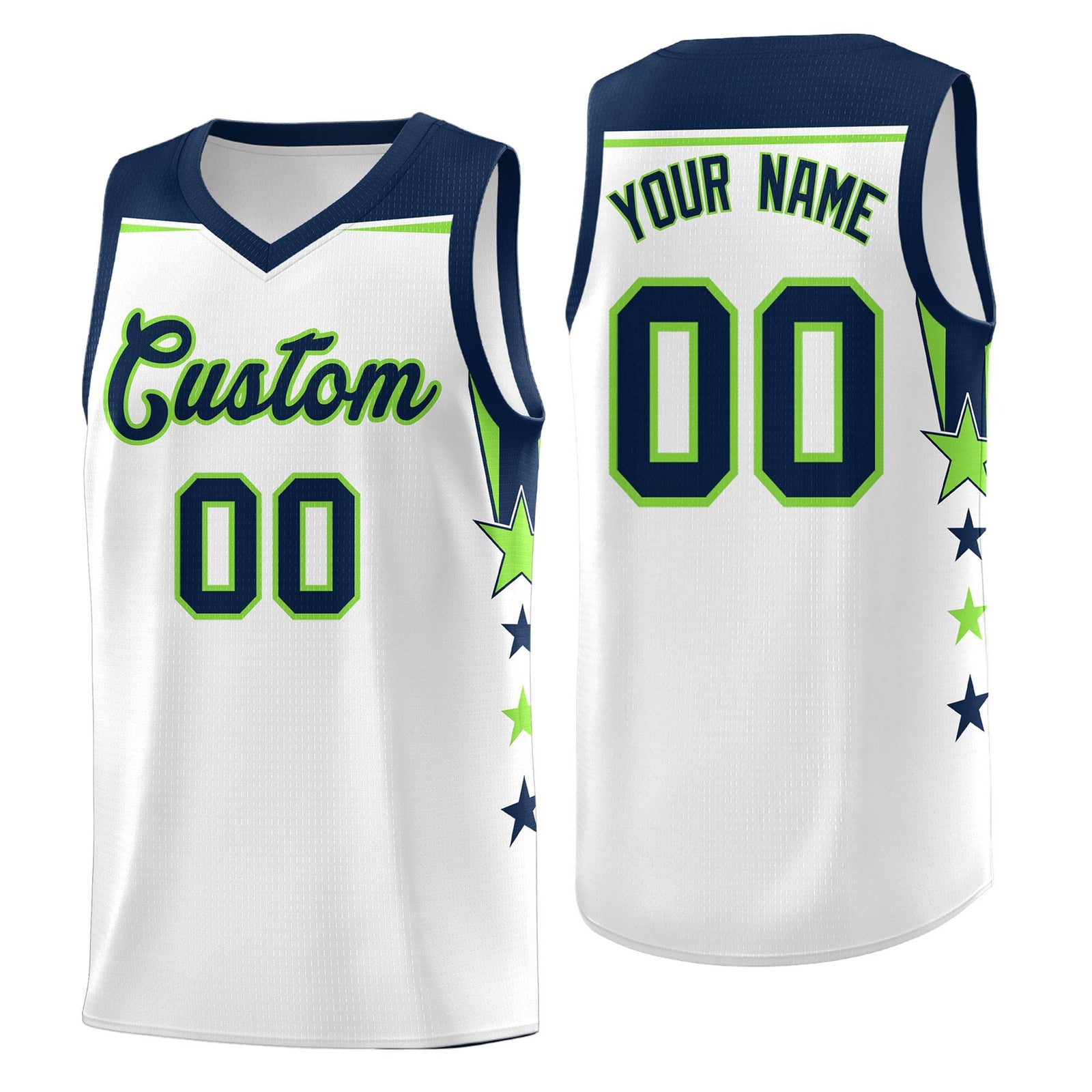 Custom Youth Basketball Uniform White Navy Two Tone Side Star Color Block Team Jersey