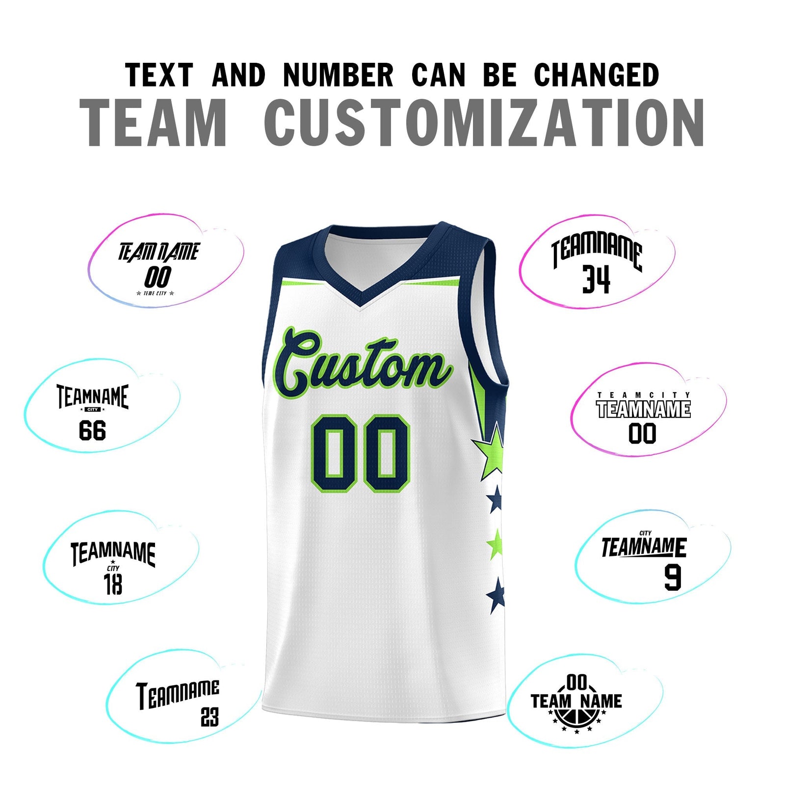 Custom Youth Basketball Uniform White Navy Two Tone Side Star Color Block Team Jersey