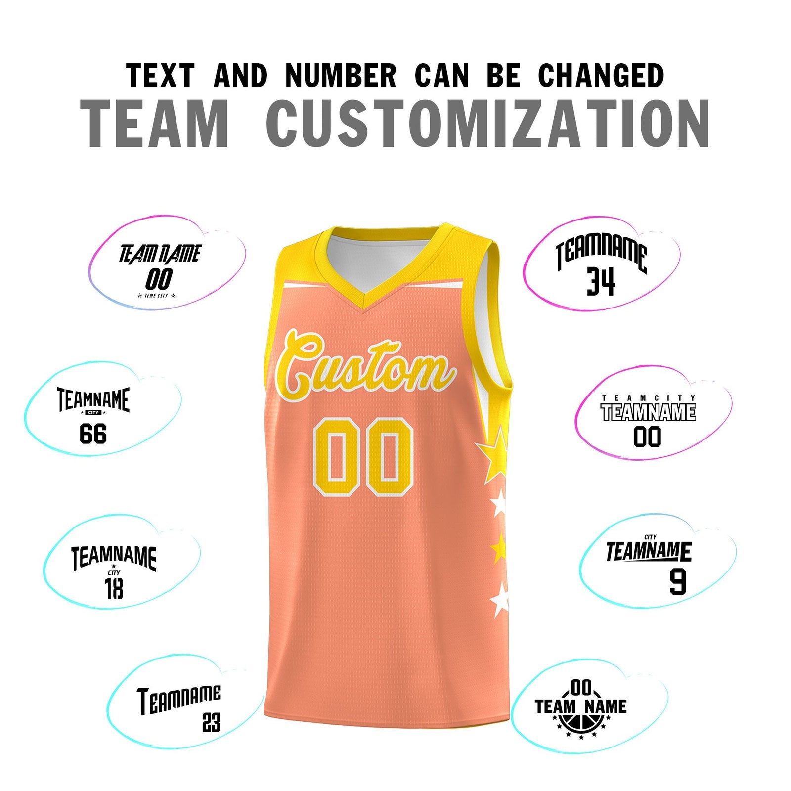 Custom Youth Basketball Uniform Light Orange Gold Two Tone Side Star Personalized Team Jersey