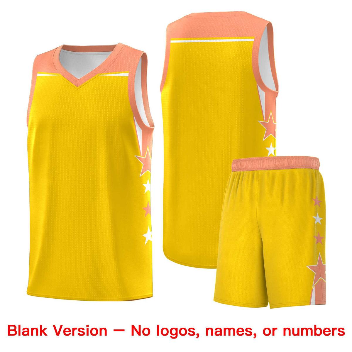 Custom Youth Basketball Uniform Gold Light Orange Two Tone Side Star Color Block Team Jersey