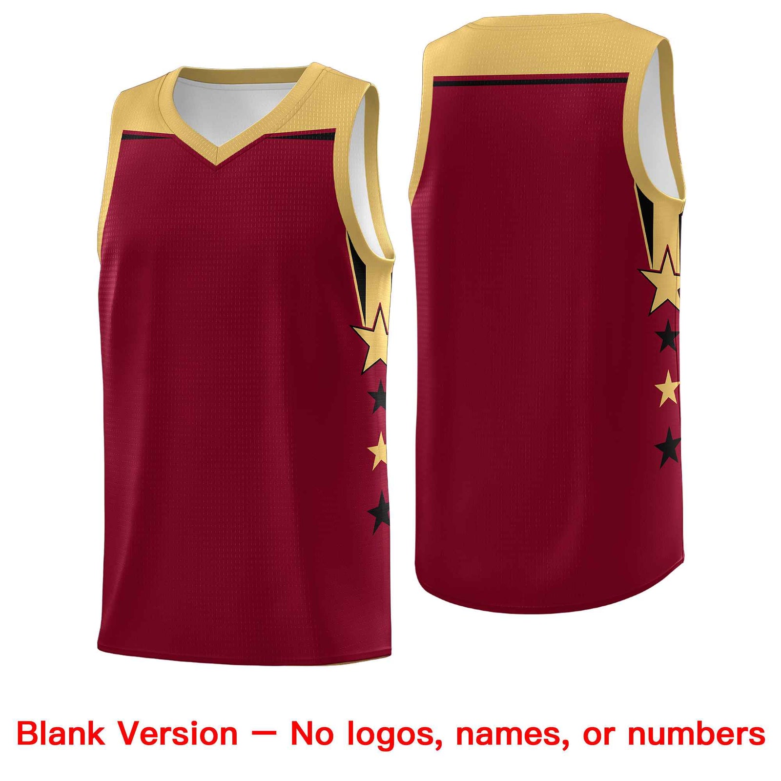 Custom Youth Basketball Uniform Crimson Old Gold Two Tone Side Star Color Block Team Jersey