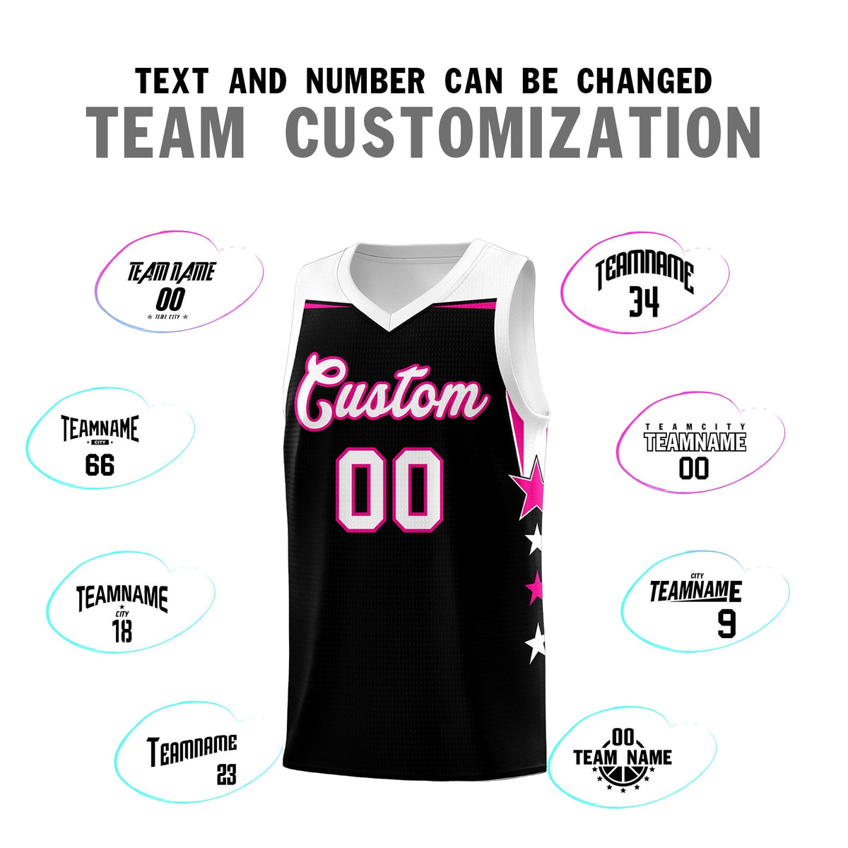 Custom Youth Basketball Uniform Black White Two Tone Side Star Personalized Team Jersey