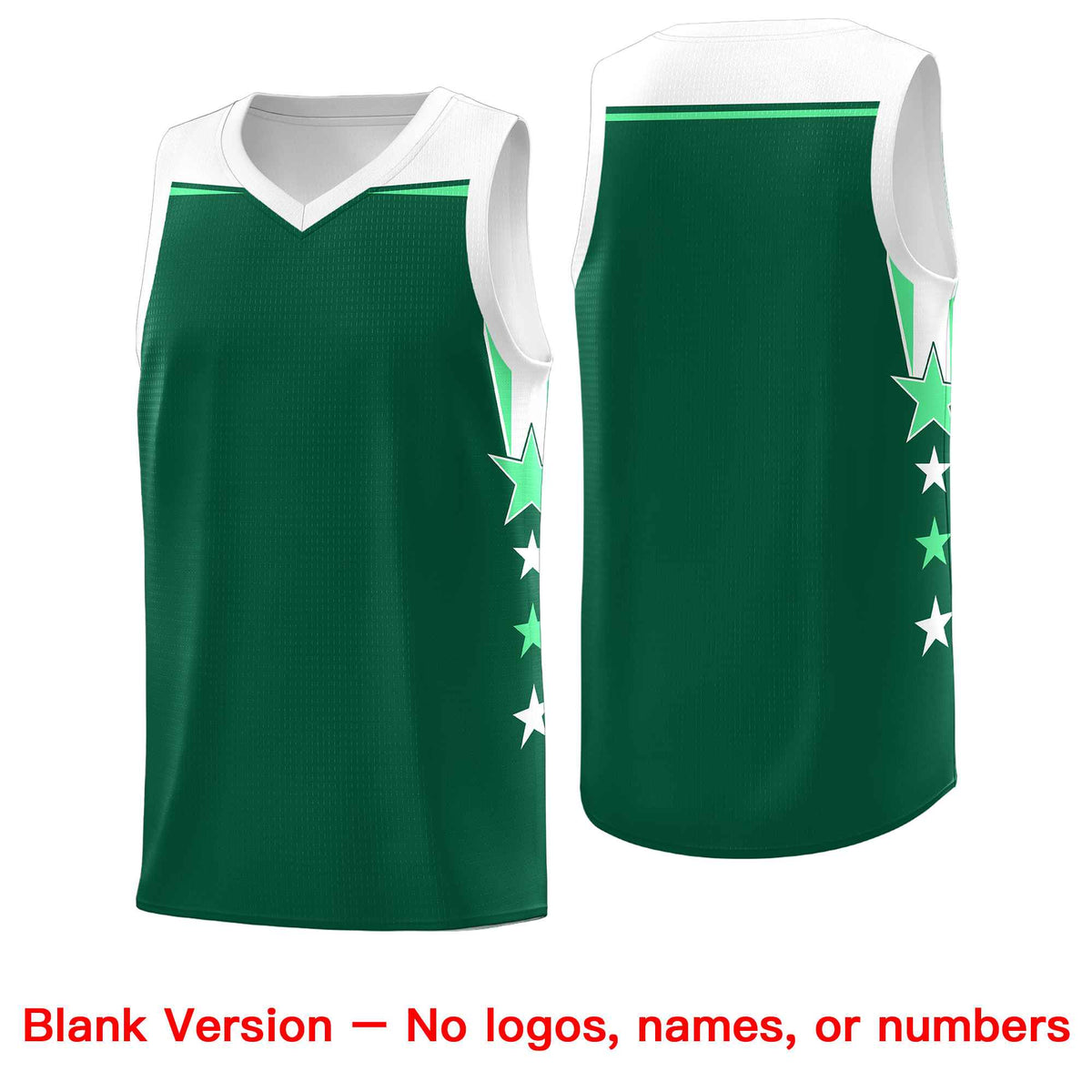 Custom Youth Basketball Uniform Kelly Green White Two Tone Side Star Personalized Team Jersey
