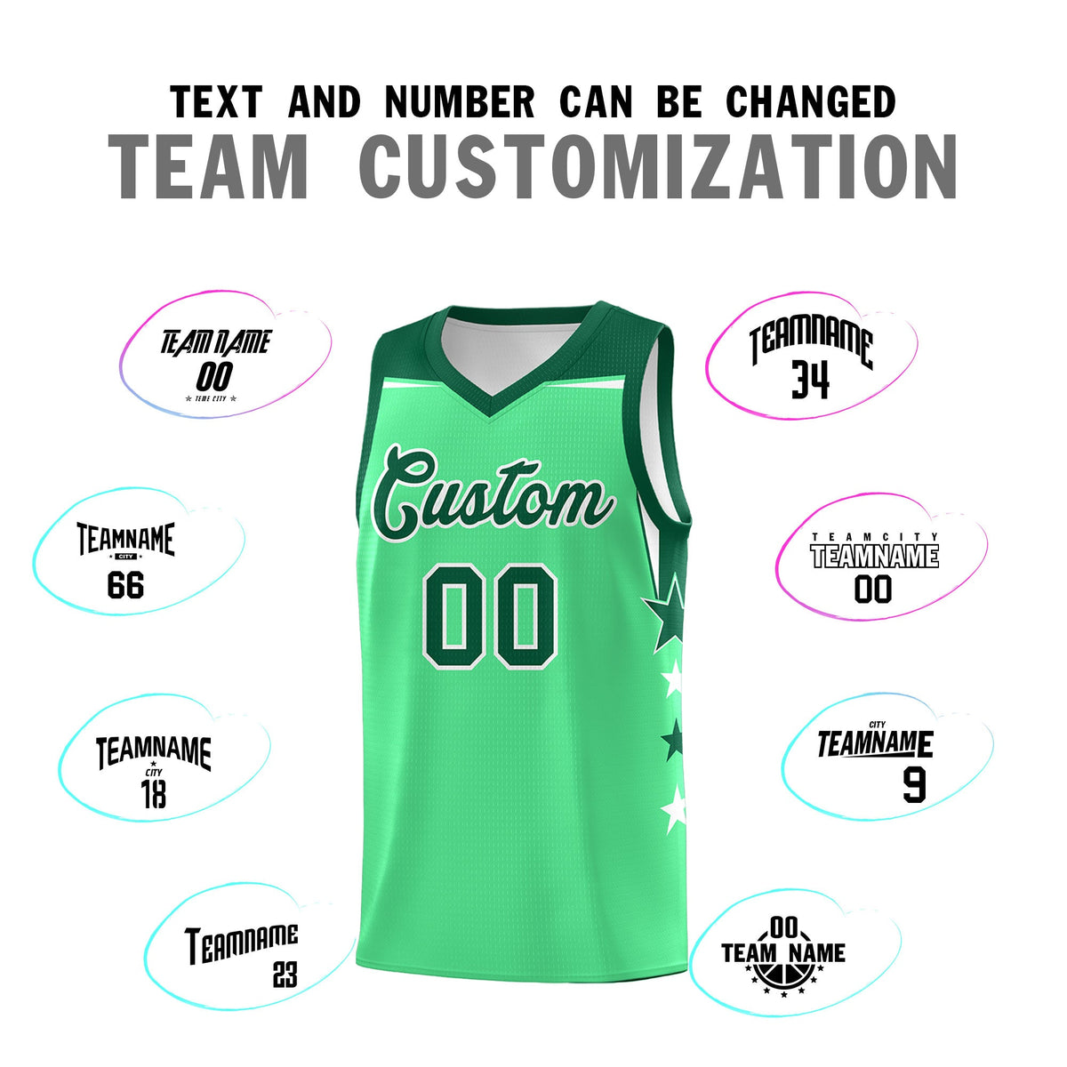 Custom Youth Basketball Uniform Green Kelly Green Two Tone Side Star Color Block Team Jersey