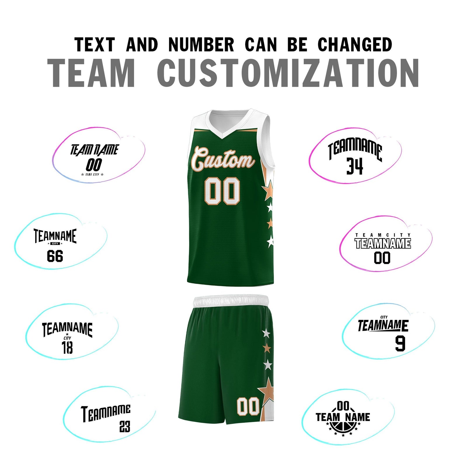 Custom Youth Basketball Uniform Green White Two Tone Side Star Personalized Team Jersey