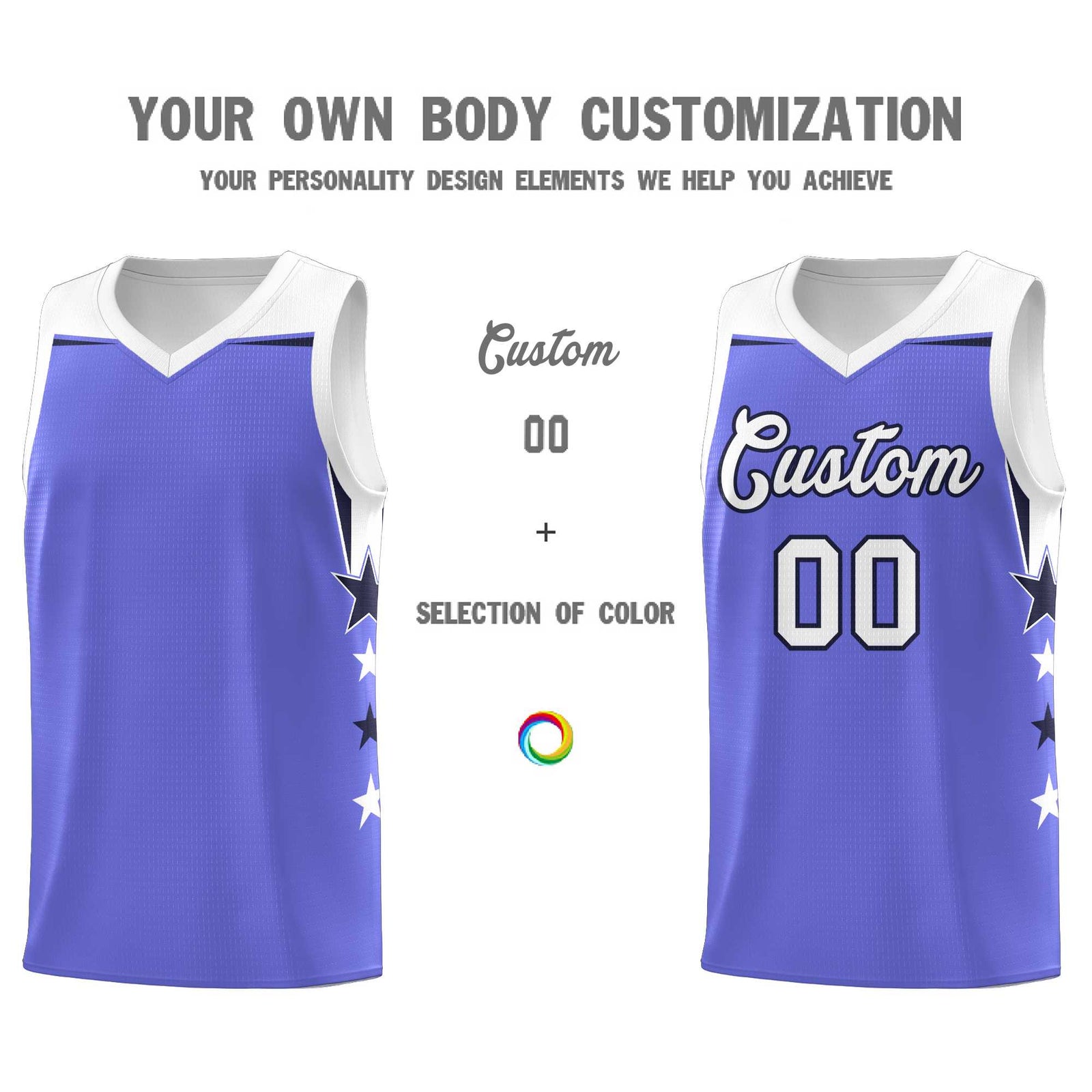 Custom Youth Basketball Uniform Purple White Two Tone Side Star Personalized Team Jersey
