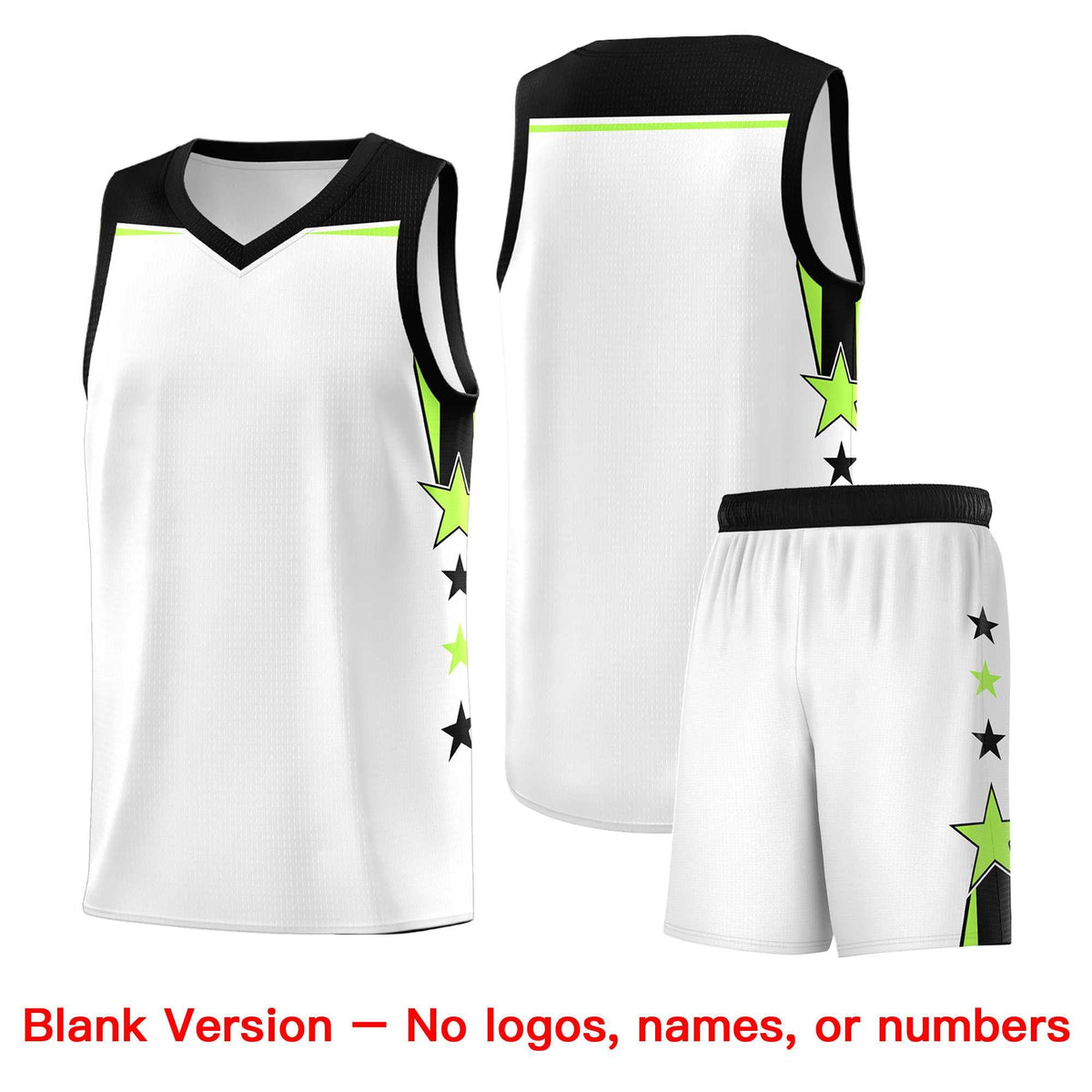 Custom Youth Basketball Uniform White Black Two Tone Side Star Add Name Number & Logo