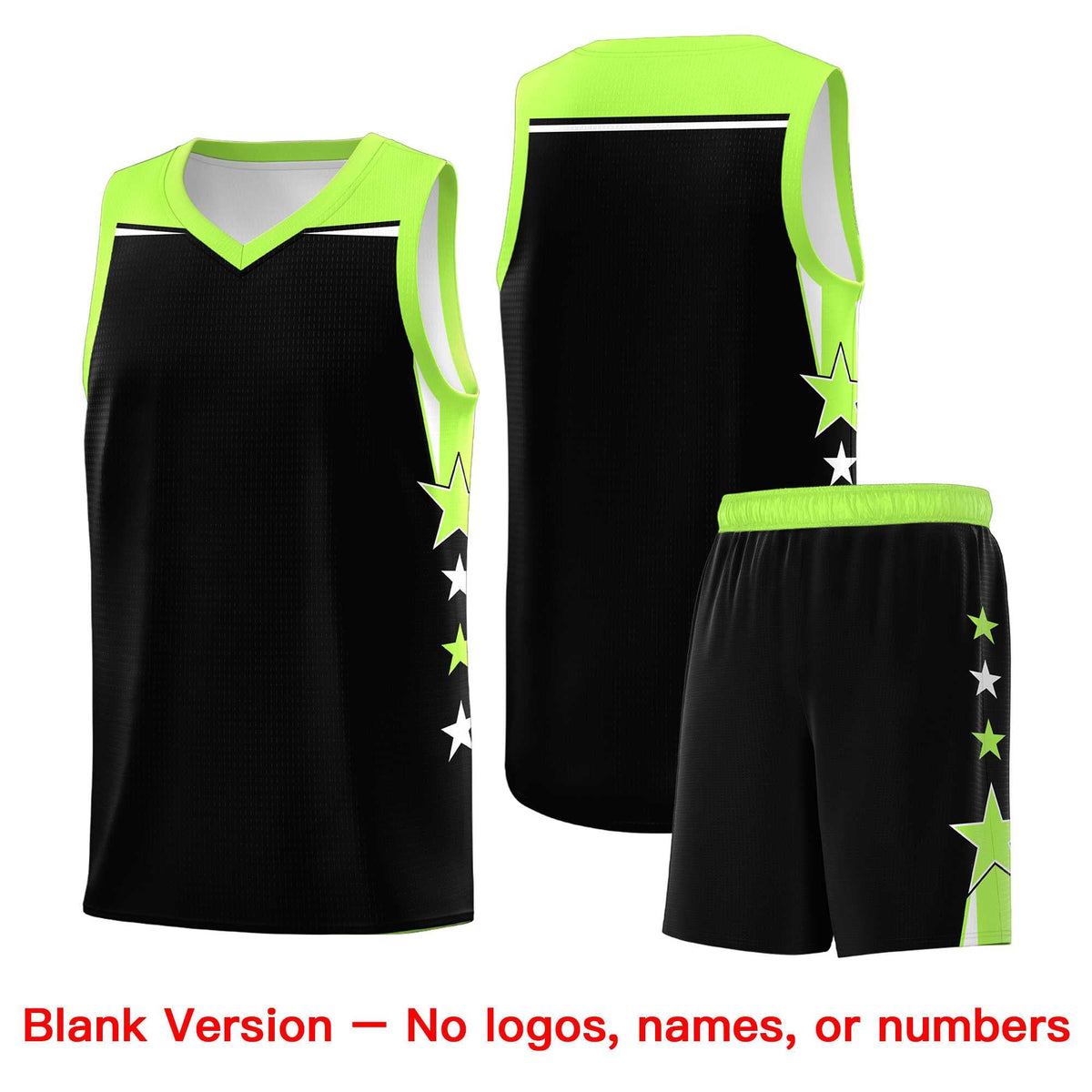Custom Youth Basketball Uniform Black Fluorescent Green Two Tone Side Star Personalized Team Jersey