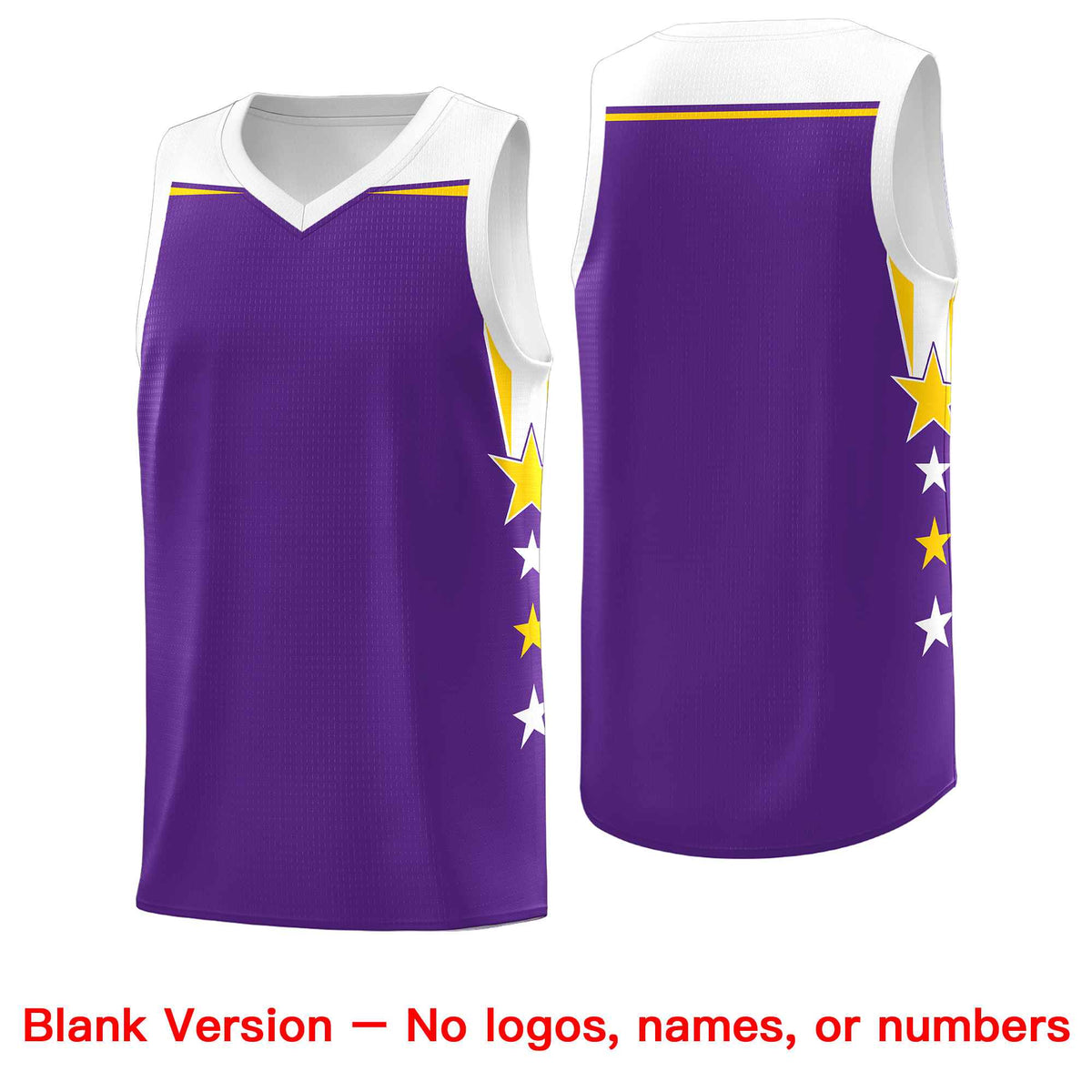 Custom Youth Basketball Uniform Purple White Two Tone Side Star Add Name Number & Logo