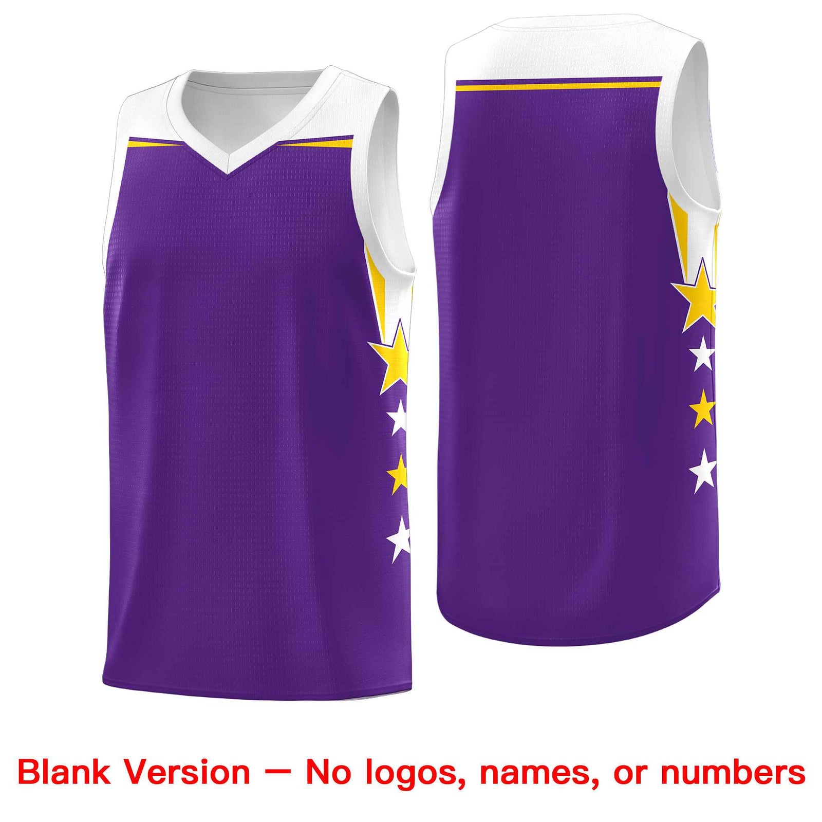 Custom Youth Basketball Uniform Purple White Two Tone Side Star Add Name Number & Logo