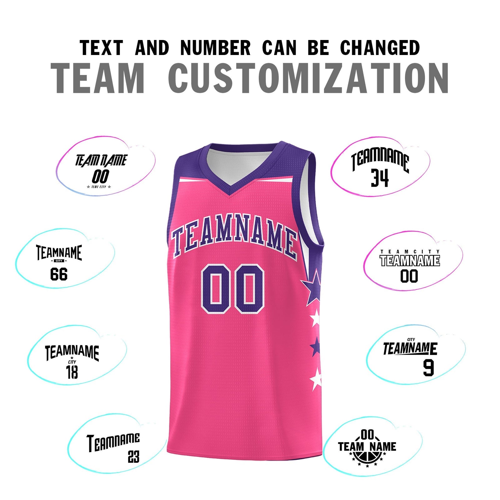Custom Youth Basketball Uniform Pink Purple Two Tone Side Star Add Name Number & Logo