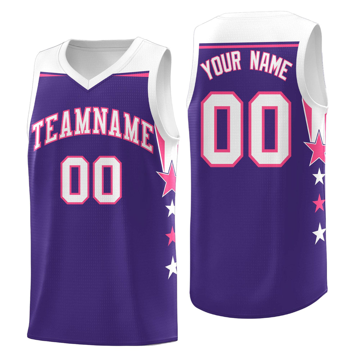 Custom Youth Basketball Uniform Purple White Two Tone Side Star Personalized Team Jersey