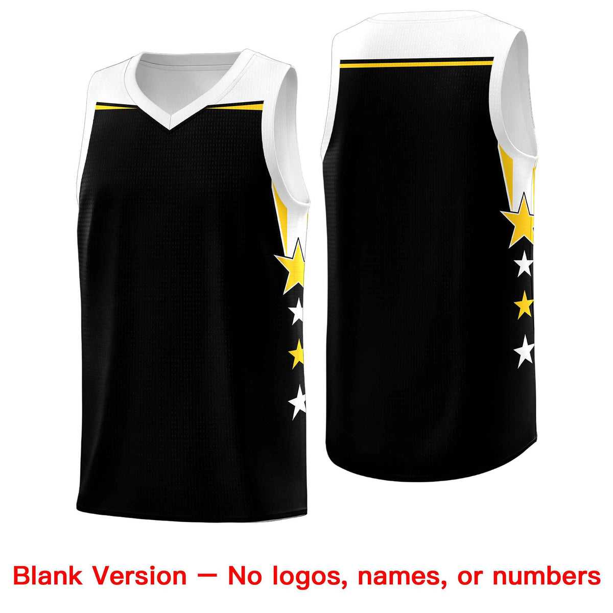 Custom Youth Basketball Uniform Black White Two Tone Side Star Add Name Number & Logo