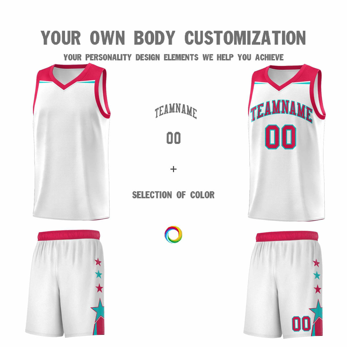 Custom Youth Basketball Uniform White Red Two Tone Side Star Color Block Team Jersey