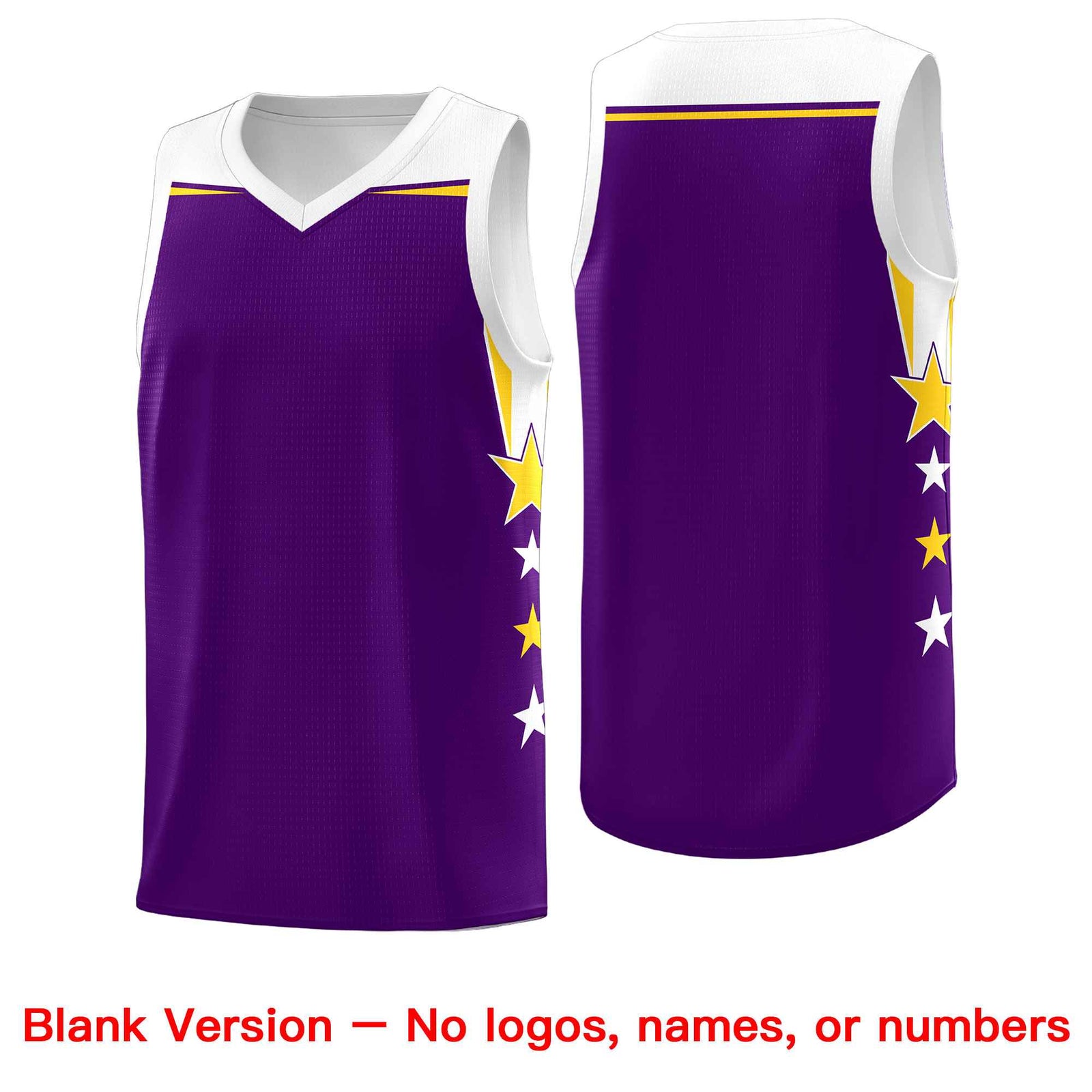 Custom Youth Basketball Uniform Purple White Two Tone Side Star Add Name Number & Logo