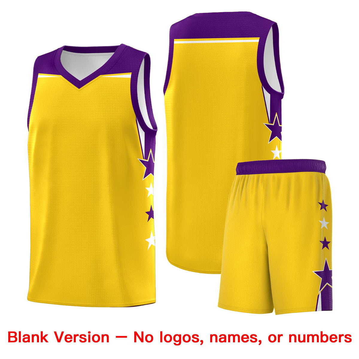 Custom Youth Basketball Uniform Gold Purple Two Tone Side Star Personalized Team Jersey
