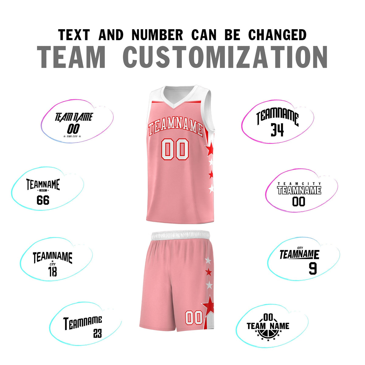 Custom Youth Basketball Uniform Light Pink White Two Tone Side Star Add Name Number & Logo