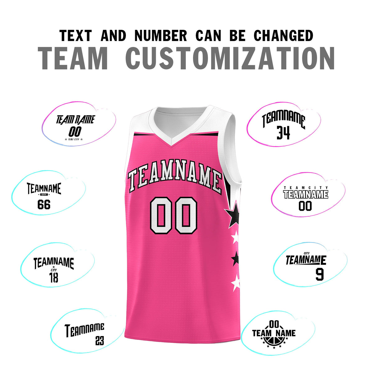 Custom Youth Basketball Uniform Pink White Two Tone Side Star Add Name Number & Logo
