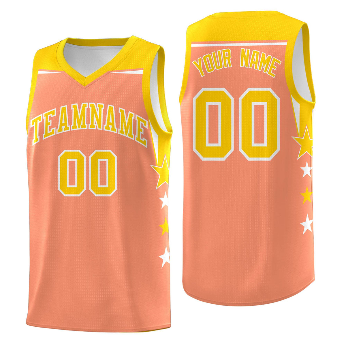 Custom Youth Basketball Uniform Light Orange Gold Two Tone Side Star Personalized Team Jersey