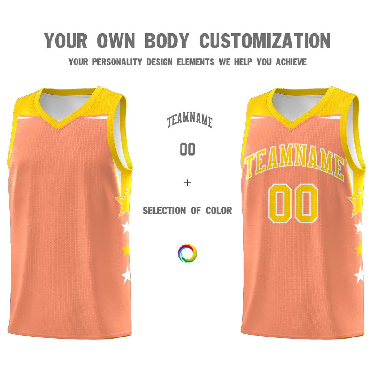 Custom Youth Basketball Uniform Light Orange Gold Two Tone Side Star Personalized Team Jersey