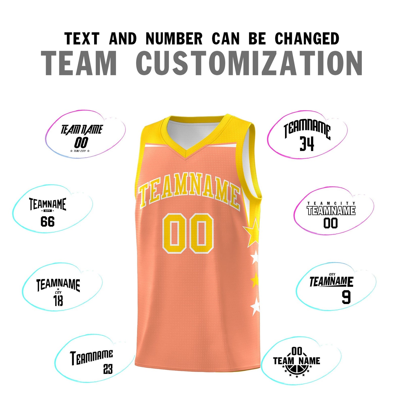 Custom Youth Basketball Uniform Light Orange Gold Two Tone Side Star Personalized Team Jersey