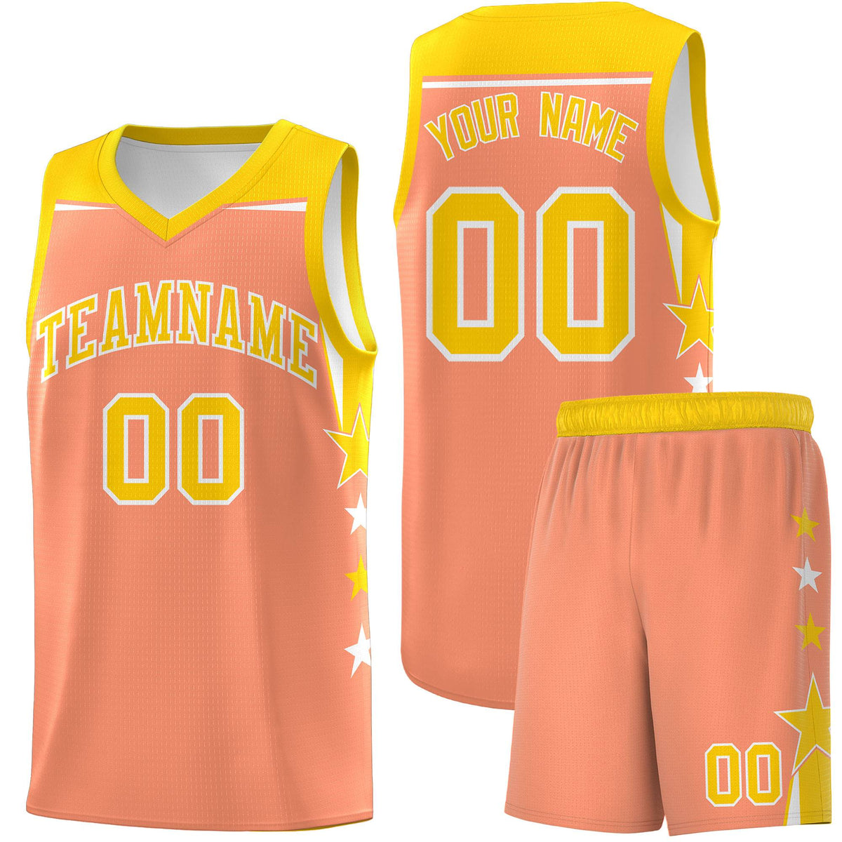 Custom Youth Basketball Uniform Light Orange Gold Two Tone Side Star Personalized Team Jersey