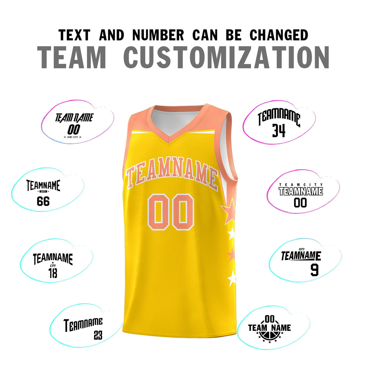 Custom Youth Basketball Uniform Gold Light Orange Two Tone Side Star Color Block Team Jersey