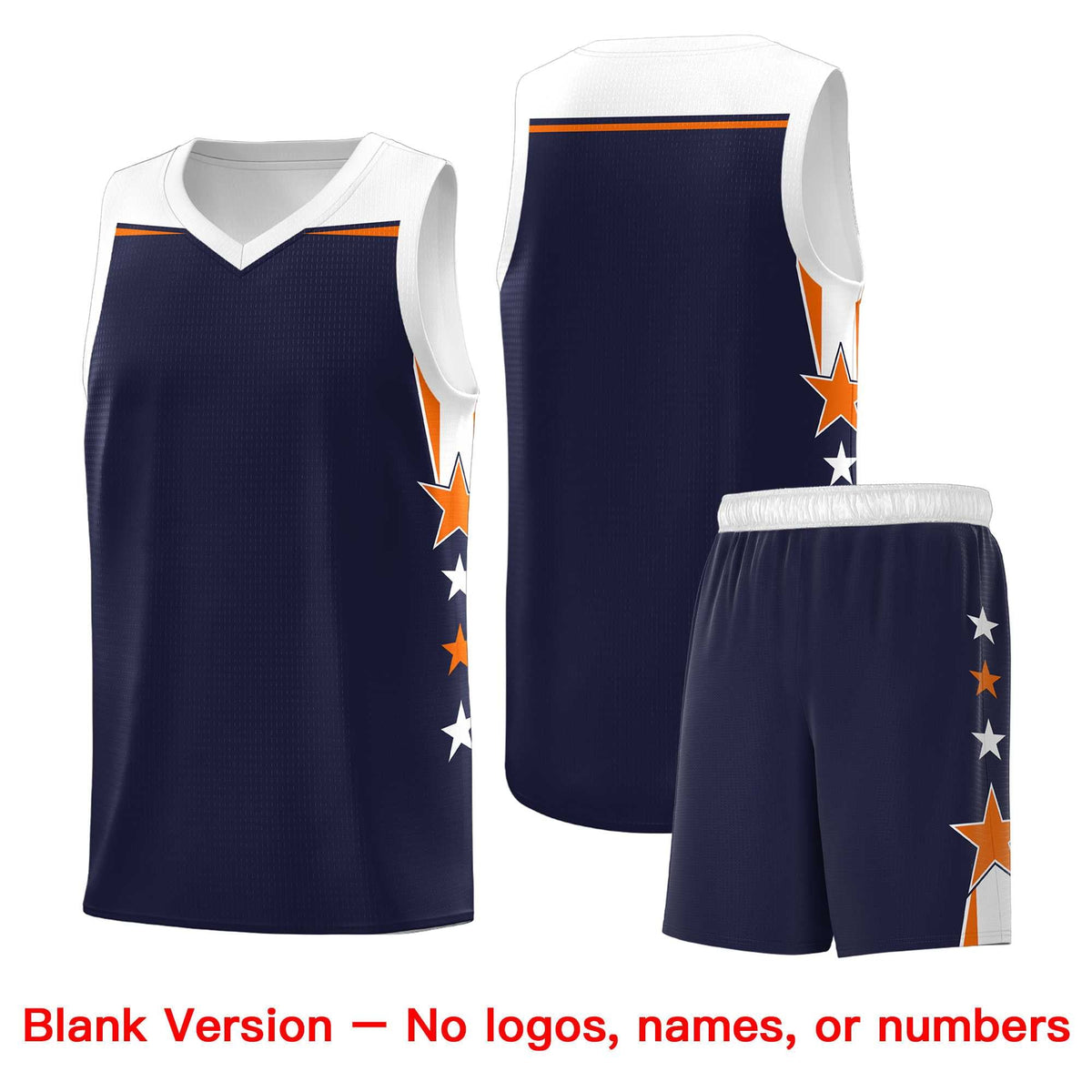 Custom Youth Basketball Uniform Navy White Two Tone Side Star Personalized Team Jersey