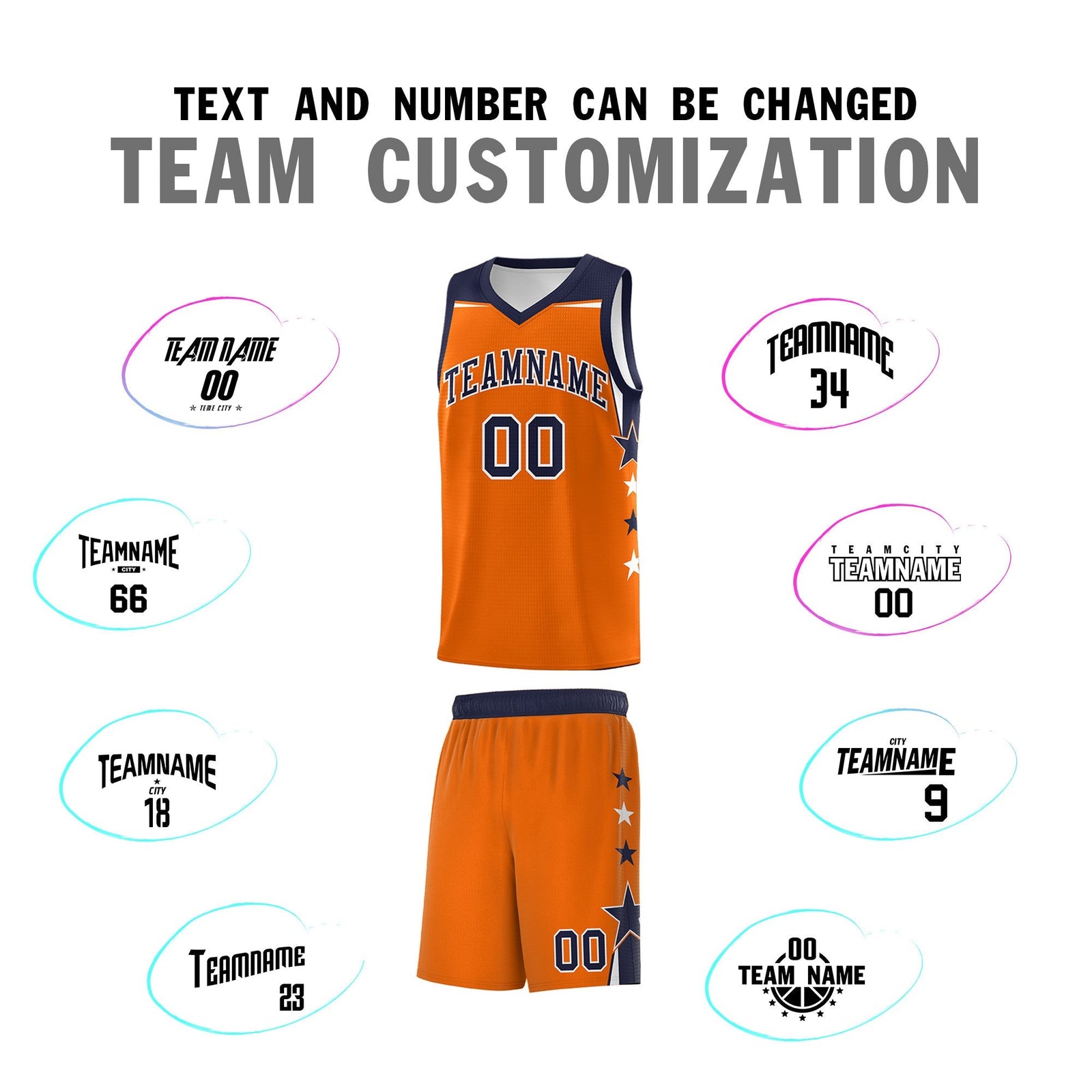 Custom Youth Basketball Uniform Orange Navy Two Tone Side Star Color Block Team Jersey