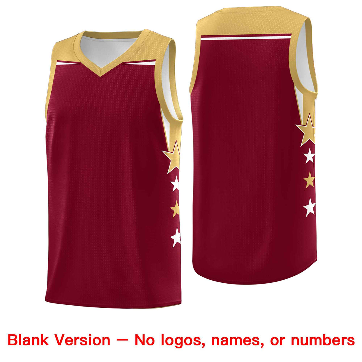 Custom Youth Basketball Uniform Crimson Old Gold Two Tone Side Star Color Block Team Jersey