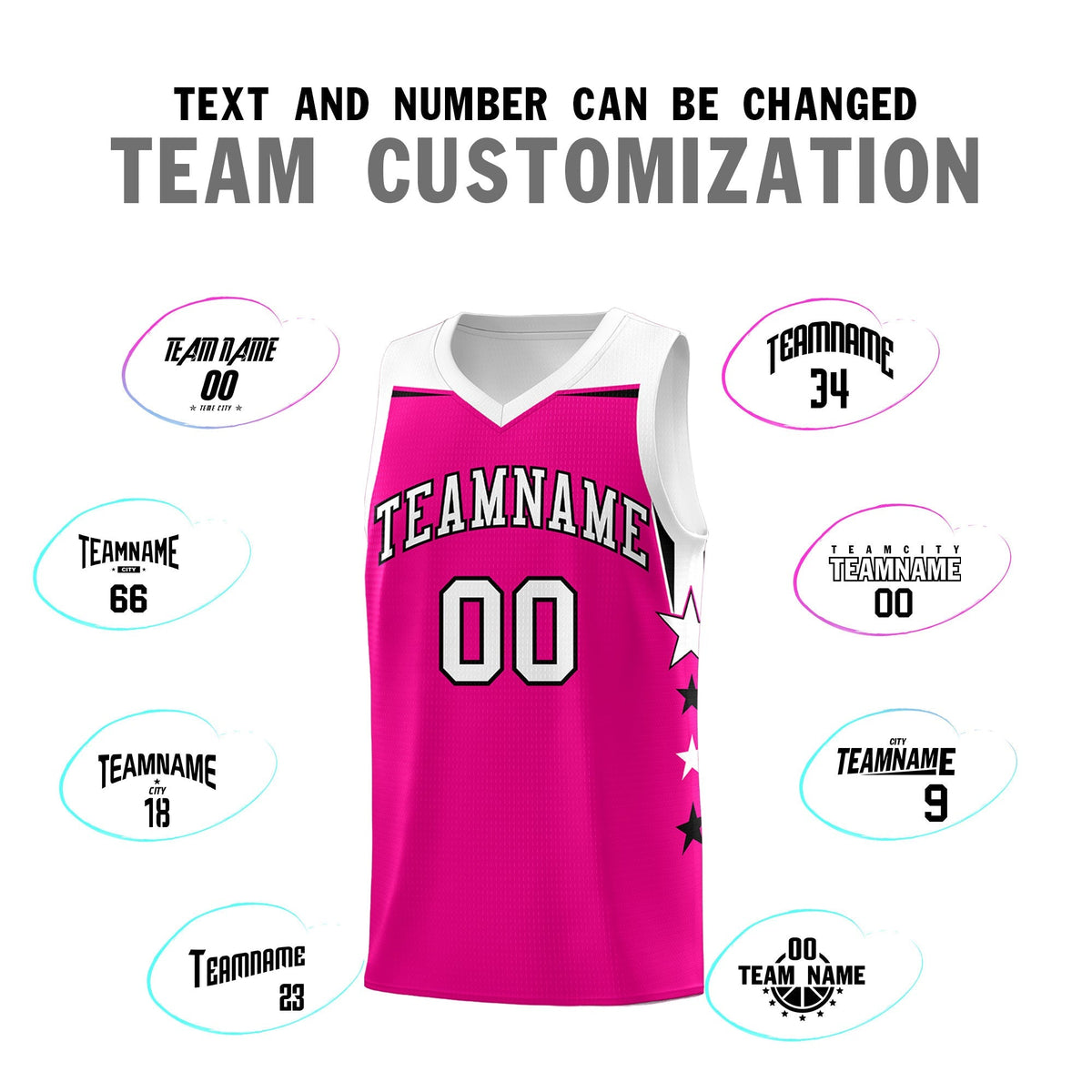 Custom Youth Basketball Uniform Pink White Two Tone Side Star Color Block Team Jersey