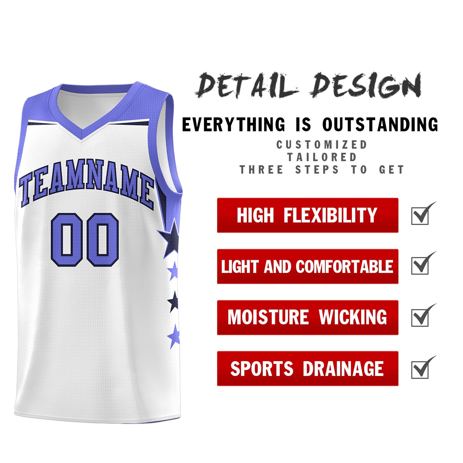 Custom Youth Basketball Uniform White Purple Two Tone Side Star Add Name Number & Logo