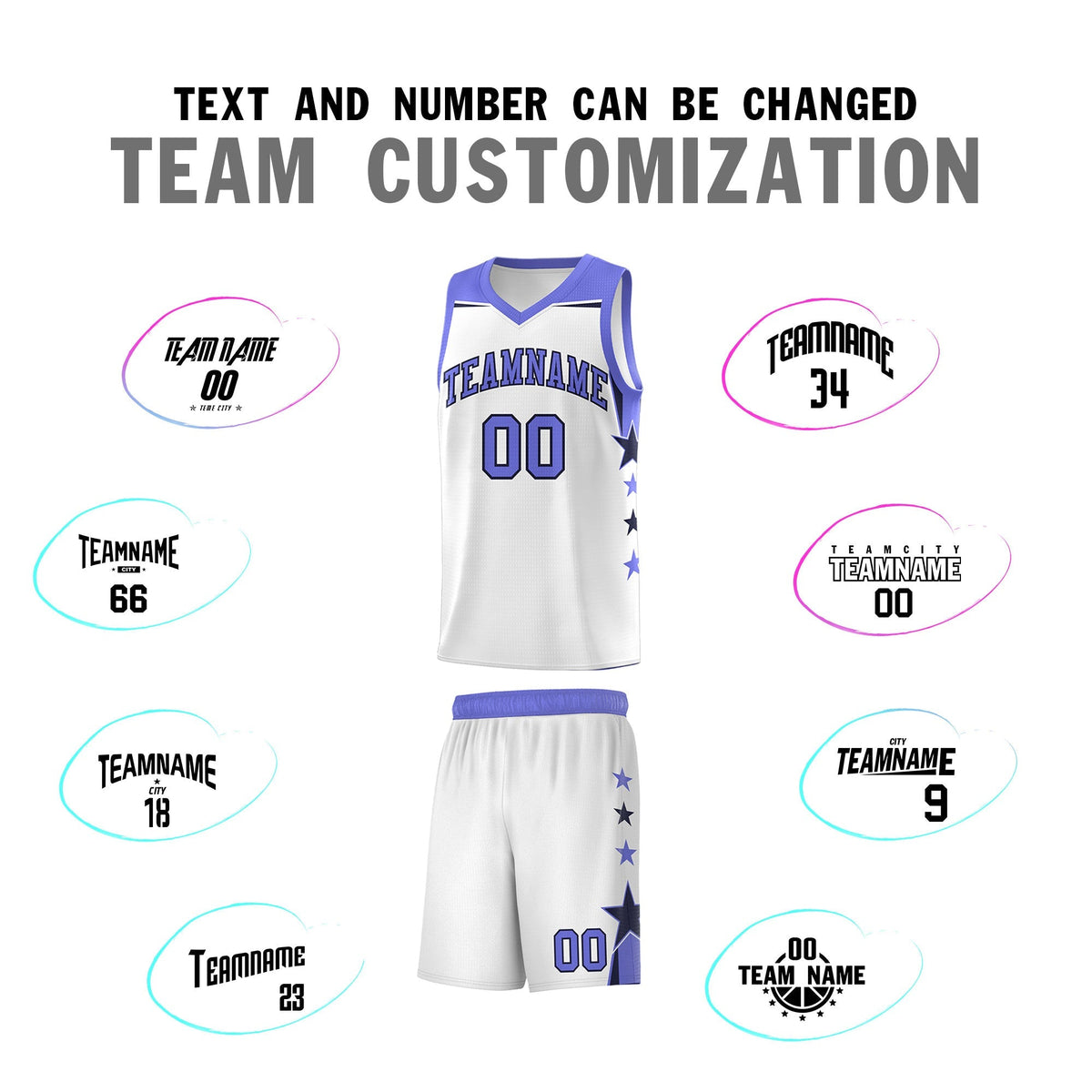 Custom Youth Basketball Uniform White Purple Two Tone Side Star Add Name Number & Logo