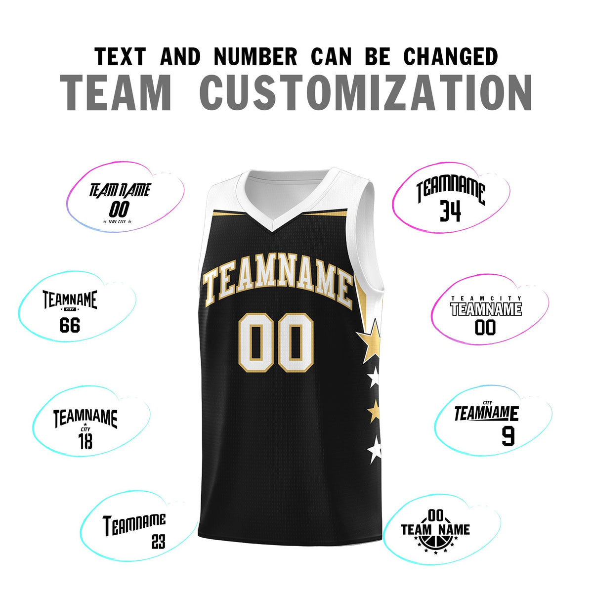 Custom Youth Basketball Uniform Black White Two Tone Side Star Personalized Team Jersey
