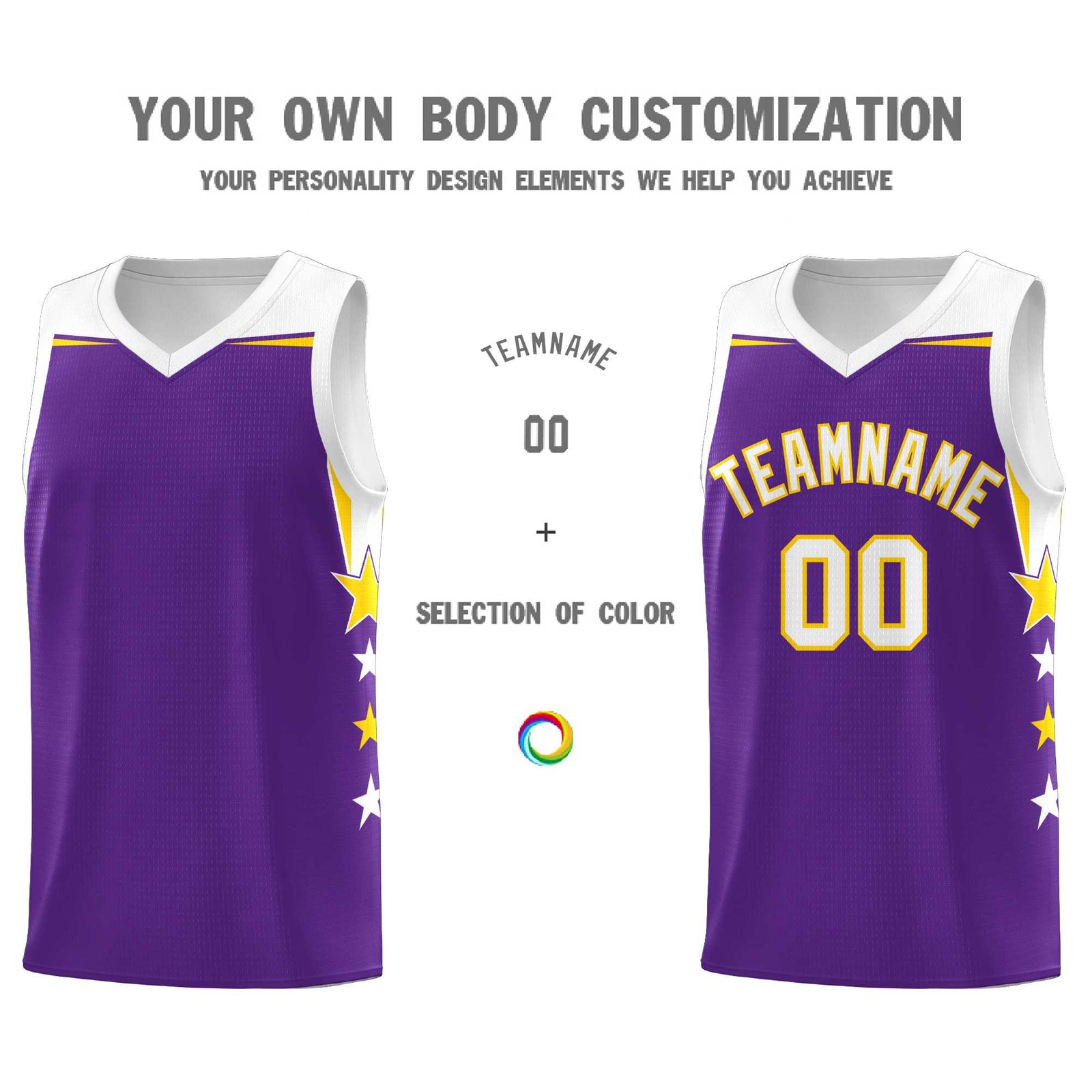 Custom Youth Basketball Uniform Purple White Two Tone Side Star Add Name Number & Logo